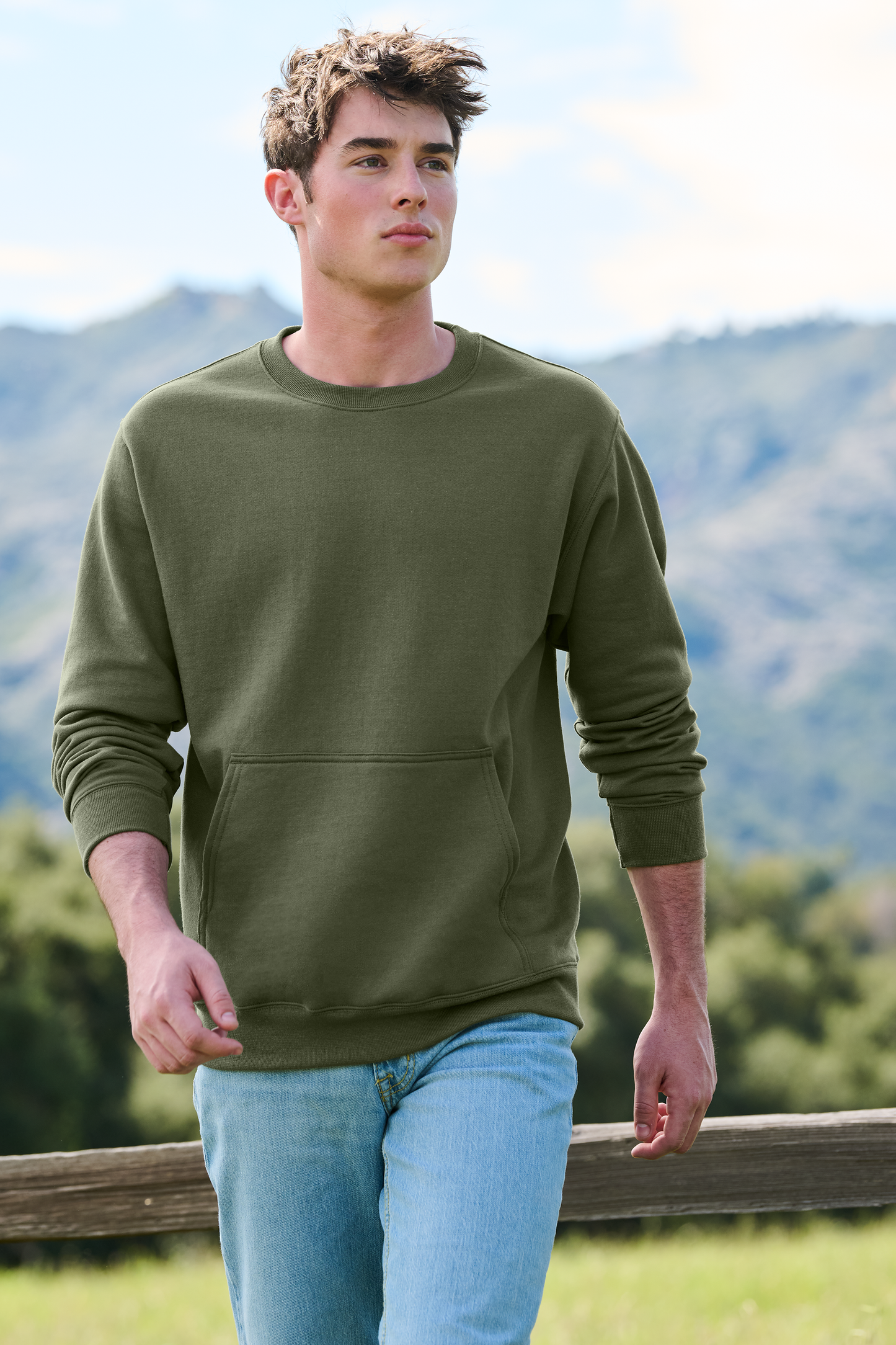 Port & Company® Core Fleece Crewneck Pocket Sweatshirt LEFT CHEST IMPRINT (Add'l Colors Available)